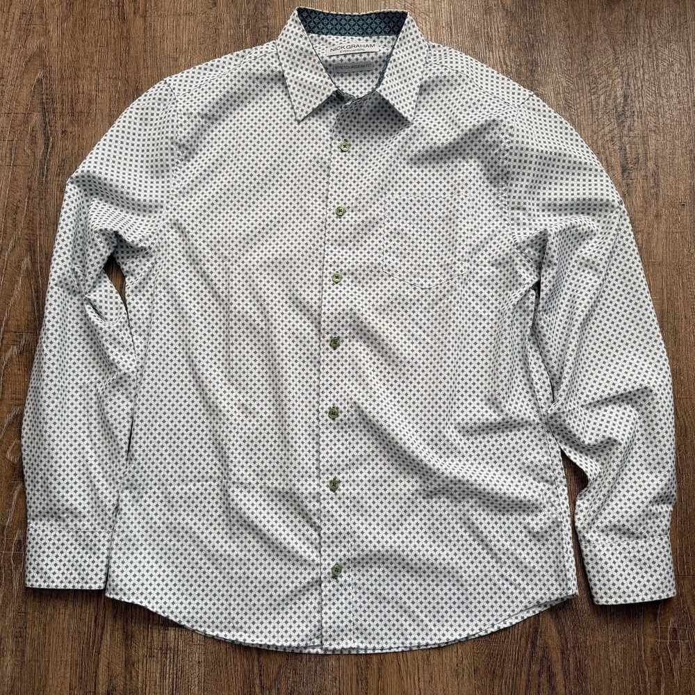 Nick Graham Modern Fit Stretch Dress Shirt, Geometric Pattern,‎ Men's Large